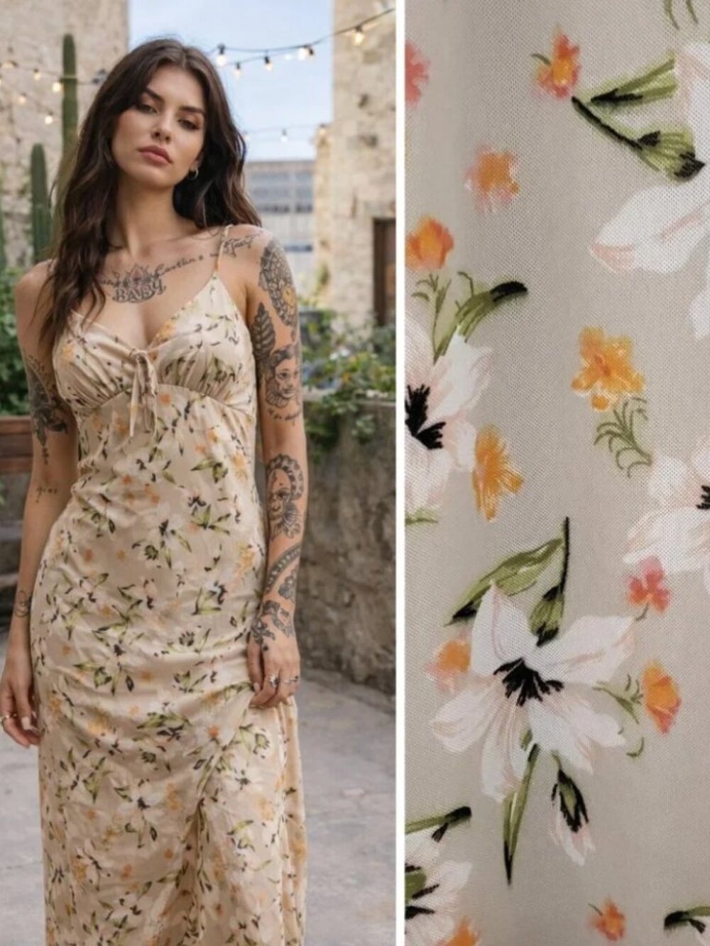No comment Y2K Fairycore Milkmaid Romantic Women's Floral Babydoll Maxi Dress XL